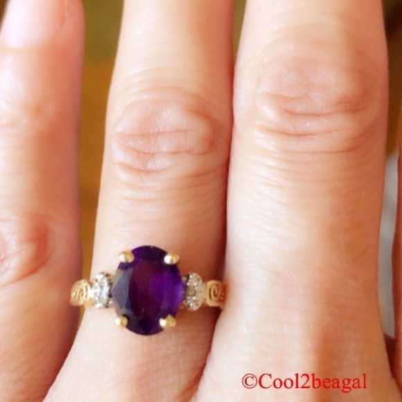 Authentic oval Amethyst and Diamonds Ring 14K gold Size 6 - Picture 7 of 11